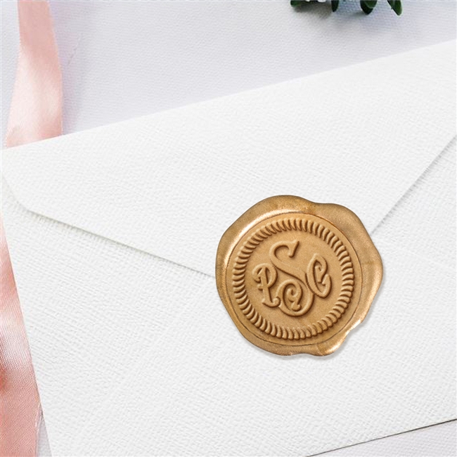 Custom Wax Seal Stamp Kit with Flexible Mailable Sealing Wax - Vine Monogram